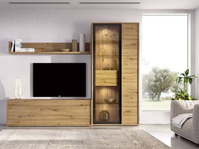 Composición mueble salón vitrina estantería, ancho total NEWDUO-26 - Imagen 2