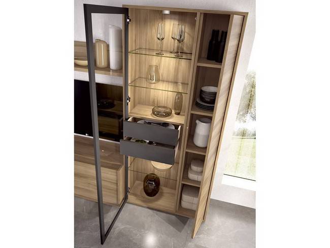 Composición mueble salón vitrina estantería, ancho total NEWDUO-26 - Imagen 3