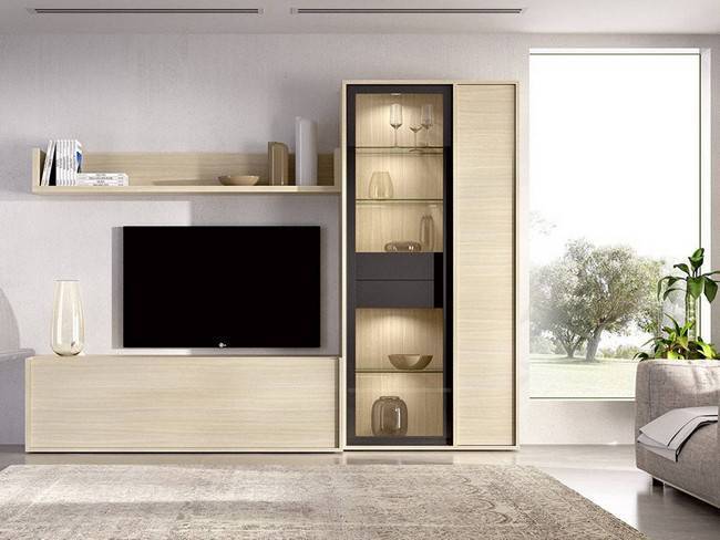 Composición mueble salón vitrina estantería, ancho total NEWDUO-26 - Imagen 4