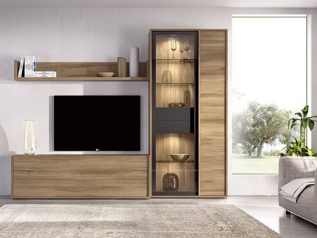 Composición mueble salón vitrina estantería, ancho total NEWDUO-26 - Imagen 1