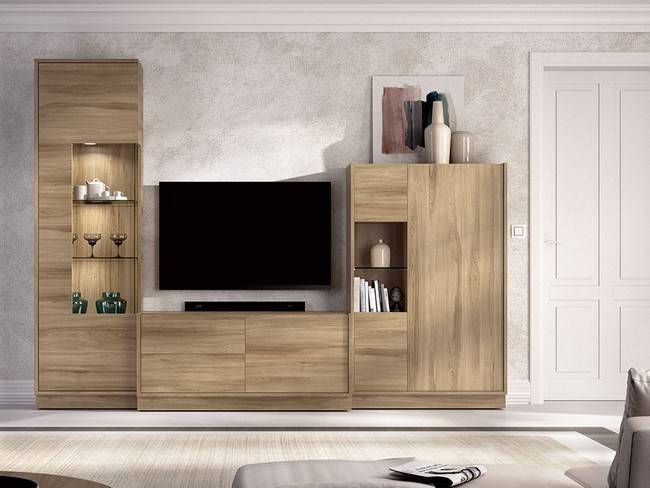 Mueble salón vitrina cristal cajonera, ancho total NEWDUO-56 - Imagen 1