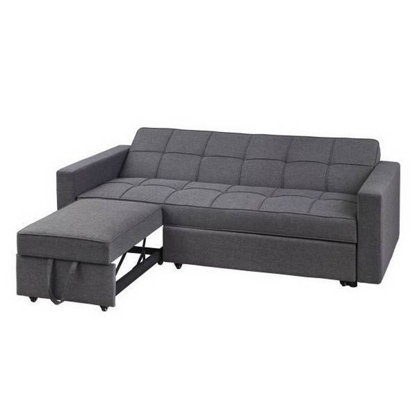  descubre nuestro sofá cama clic clac, una solución práctica y elegante para tu espacio. su estructura de madera recubierta de espuma y muelles garantiza una excelente comodidad tanto en su función de sofá como en la de cama. está tapizado en una suave tela gris, con detalladas costuras de vivo que realzan su diseño. además, tanto el asiento como el respaldo están adornados con un elegante capitoné, que añade un toque de sofisticación al conjunto. convierte tu sala en un cómodo dormitorio en cuestión de segundos con este sofá cama versátil y estilizado.. Modelo NK-SOFA-CAMA-SENA, imagen 3