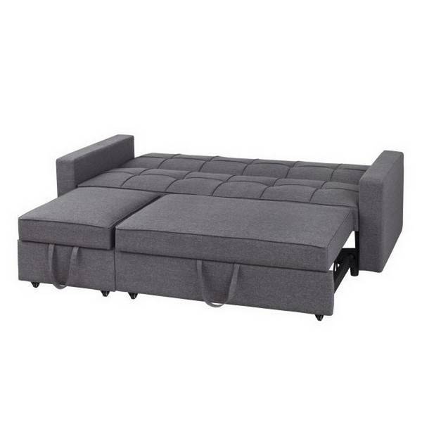  descubre nuestro sofá cama clic clac, una solución práctica y elegante para tu espacio. su estructura de madera recubierta de espuma y muelles garantiza una excelente comodidad tanto en su función de sofá como en la de cama. está tapizado en una suave tela gris, con detalladas costuras de vivo que realzan su diseño. además, tanto el asiento como el respaldo están adornados con un elegante capitoné, que añade un toque de sofisticación al conjunto. convierte tu sala en un cómodo dormitorio en cuestión de segundos con este sofá cama versátil y estilizado.. Modelo NK-SOFA-CAMA-SENA, imagen 4