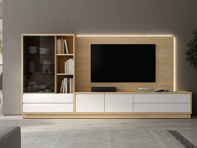 Salón roble blanco panel luces NOAH-03 - Imagen 1