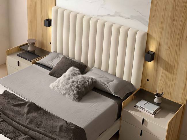 Dormitorio cabezal 17 162cm tapizado paneles mesitas NOAR-313 - Imagen 2