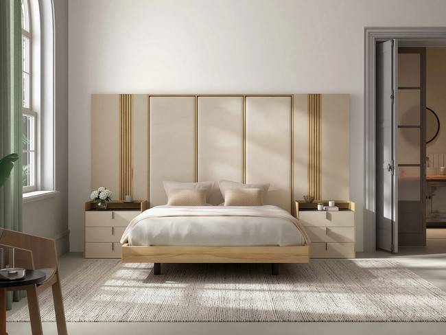 Dormitorio cabezal 14 294cm tapizado mesitas 62cm NOAR-315 - Imagen 1