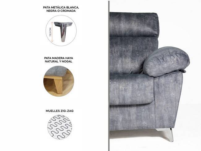 Sofá 204cm asientos fijos muelles poliuretano respaldos SOFA-FIJO-3PLAZAS-ALQUEVA-ALM - Imagen 3