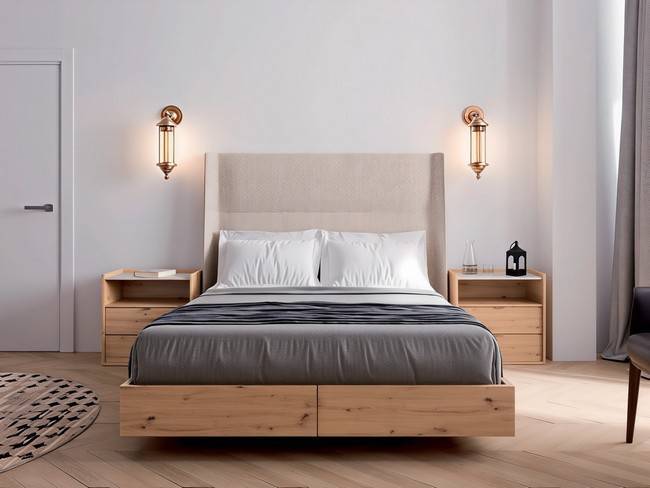 Cabezal tapizado mesita juego para dormitorio moderno SONNO-19 - Imagen 2