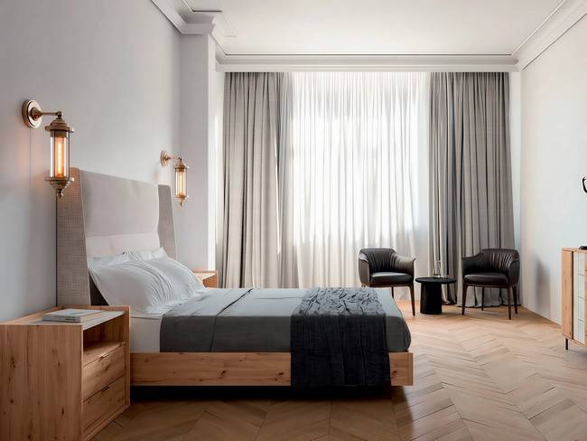 Cabezal tapizado mesita juego para dormitorio moderno SONNO-19 - Imagen 1