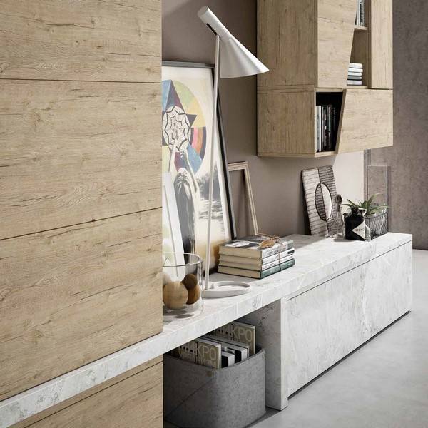 Composición de salón Tracce-04, diseño modular con medidas de 270 cm.