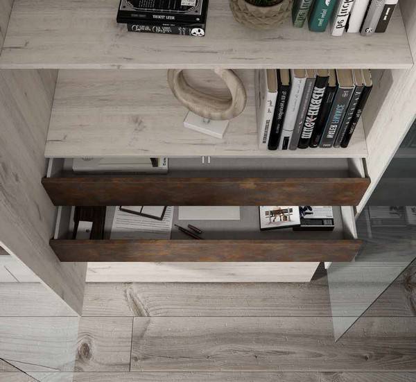 Mueble de salón Tracce-06 con módulos push, ideal para salones modernos.