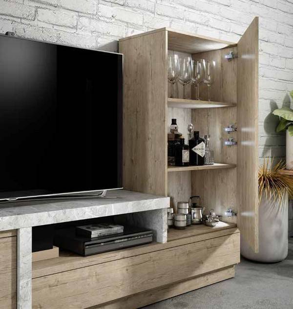 Composición Tracce-13: mueble de salón con módulos y estante de 120 cm.