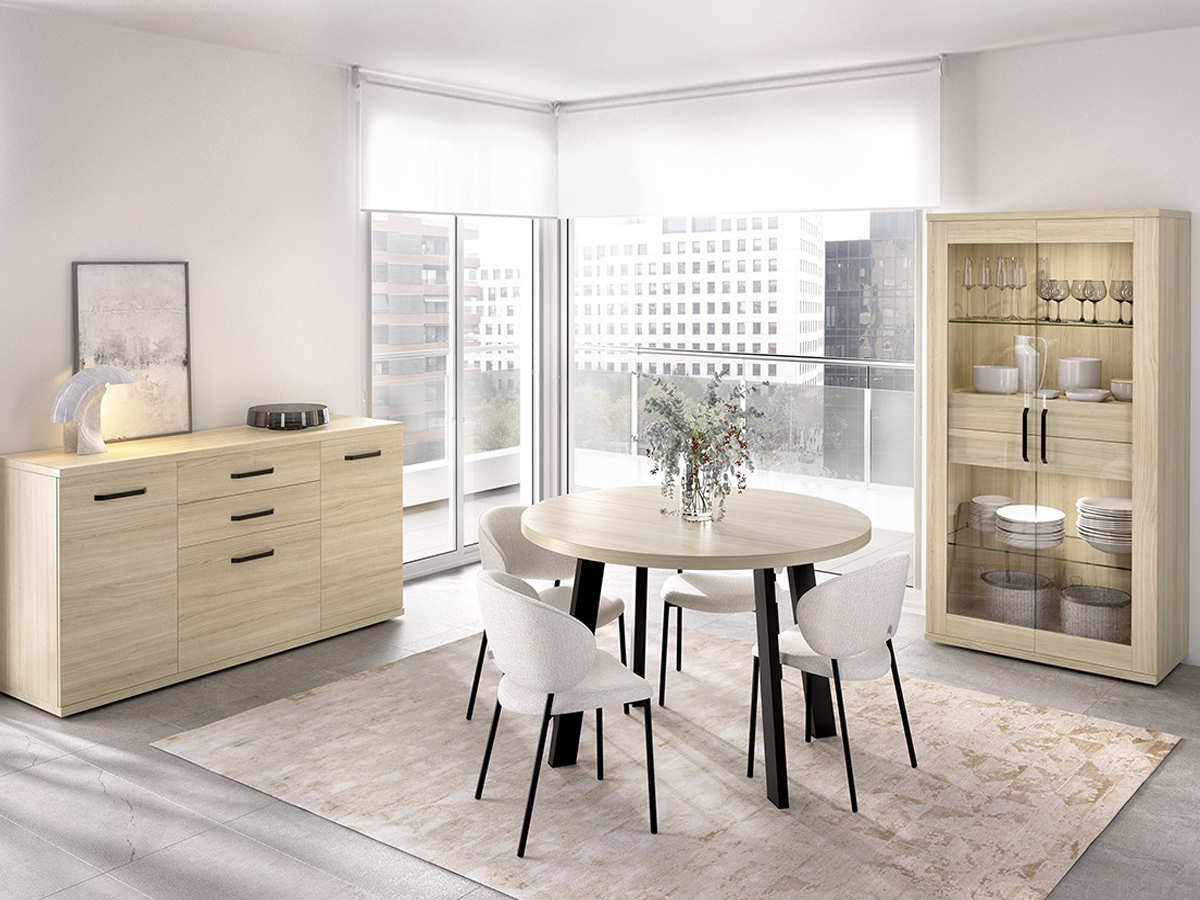 Aparador 3puertas 2cajones 150x86x40 vitrina doble 2puertas TRAY-25 - Imagen 1